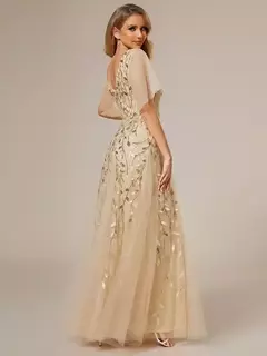 Vestido de noche elegante con escote en V profundo, mangas con volantes y mangas cortas, vestido de dama de honor con lentejuelas de gasa azul cielo 2025