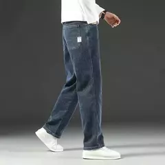 Pantalones vaqueros elásticos de cintura alta para hombre, Jeans clásicos de negocios informales para oficina, a la moda, color azul marino, otoño e invierno, nuevos