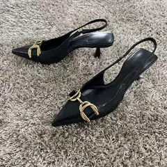 Image of Zapatos de tacón alto de aguja para mujer, calzado de cuero negro, punta estrecha, Sexy, talla grande 42, 2023