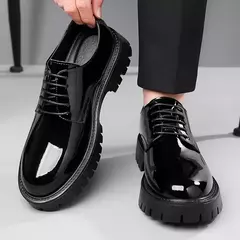 Estilo juvenil punta redonda estilo británico tacón bajo con cordones ropa de trabajo diaria informal zapatos de cuero para hombres - comprar en línea