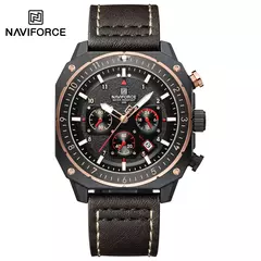 NAVIFORCE, relojes deportivos multifunción resistentes al agua para hombre, reloj de pulsera cuadrado luminoso analógico de cuarzo de marca de lujo de cuero de moda - Eleganzie