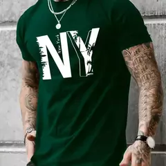 Camiseta holgada informal de algodón puro 100% de verano para hombre de talla grande con estampado de letras NY, camiseta deportiva cómoda de manga corta con cuello redondo - online store