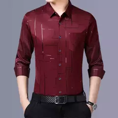 Camisa estampada de manga larga informal y de moda para hombre, top de negocios sin planchar y resistente a las arrugas - Eleganzie