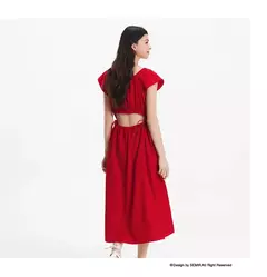 Imagen de Vestido Semir para mujer, vestido de longitud media con hombros descubiertos y manga aleteada, ajustado a la cintura, novedad de verano de 2025
