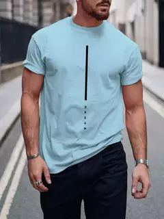 Camiseta holgada de verano 100% algodón con estampado de letras DREAM para hombre, camiseta deportiva informal ajustada con cuello redondo y manga corta