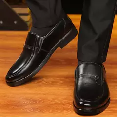 Zapatos de cuero para hombre, zapatos formales de negocios para personas mayores, punta redonda negra, informales, sencillos, cómodos, de talla grande en internet