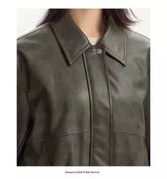 Semir-chaqueta de cuero PU con textura Retro para mujer, abrigo holgado con cuello, estilo callejero, novedad de otoño, 2024
