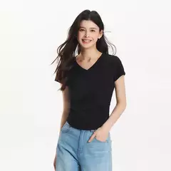 Imagen de Semir-Camiseta de manga corta para mujer, Top recortado ajustado con hombros descubiertos, Top bordado de verano 2025, versátil para trajes elegantes