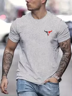 Camiseta de manga corta con cuello redondo y estampado de toro para hombre, 100% de algodón, informal, talla grande, ropa de calle con botones, verano