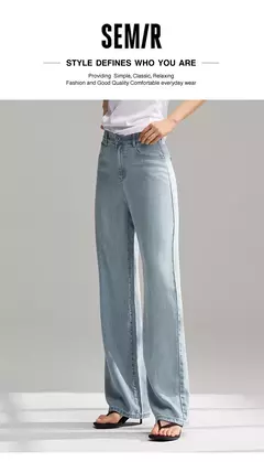 Semir Jeans Mujer Pantalones largos con cintura elástica 2024 nueva versión de verano pantalones de pierna ancha con sensación fresca - Eleganzie