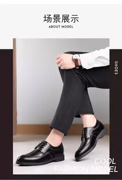 Imagen de Zapatos Oxford clásicos de cuero con cordones para hombre, zapatos planos formales para oficina, fiesta de boda