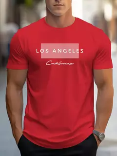 Camiseta holgada de verano 100% algodón para hombre, camiseta de manga corta con estampado gráfico de Los Ángeles grande, ajustada, informal, deportiva, con cuello redondo - buy online