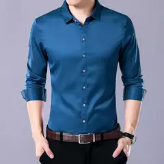Camisa de manga larga de color sólido de negocios de moda casual para hombres - comprar en línea