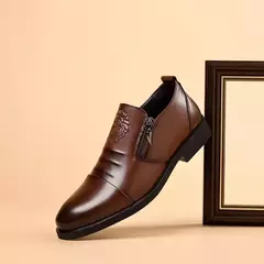 Imagen de Zapatos de vestir con cremallera y cabeza de león Retro de lujo para hombre, mocasines de negocios para oficina, zapatos de boda para fiesta de alta calidad, nuevo estilo
