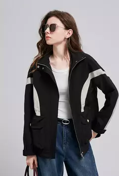 TOYOUTH chaqueta de mujer abrigo 2025 primavera nuevo contraste empalme cremallera cáqui cárdigan rompevientos abrigo en internet
