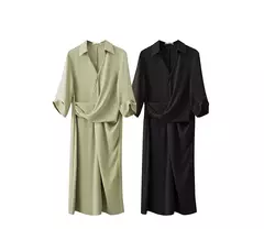 AMII vestido minimalista mujer 2025 primavera nuevo elegante Oficina señora solapa cuello pico ajustado no elástico plisado hasta la rodilla vestido acampanado 12521027 - buy online
