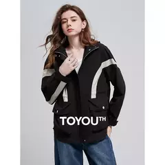 TOYOUTH chaqueta de mujer abrigo 2025 primavera nuevo contraste empalme cremallera cáqui cárdigan rompevientos abrigo