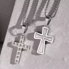 Vnox Collares con colgante de cruz de fe para hombres y mujeres, cruz decorativa para espejo trasero de coche, Collar de collares cristianos de oración