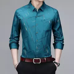 Camisa estampada de manga larga informal y de moda para hombre, top de negocios sin planchar y resistente a las arrugas - online store