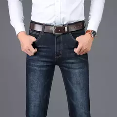 SULEE-pantalones vaqueros elásticos de estilo europeo y americano para hombre, vaqueros de lujo, ajustados, rectos, azul profundo - Eleganzie