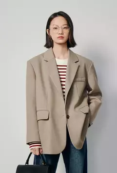TOYOUTH-Chaqueta de gran tamaño con dobladillo dividido en la espalda para mujer, Blazer de Color liso, traje informal a la moda para oficina, novedad de primavera, 2023 - Eleganzie
