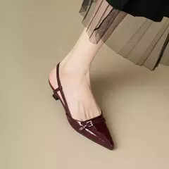 Sandalias de tacón medio sexis con punta estrecha, sandalias de charol para fiesta, sandalias de gladiador para mujer, zapatos de tacón de marca de diseñador para verano, zapatillas de vestir con talón descubierto - Eleganzie