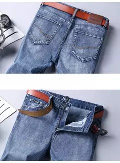 Pantalones vaqueros clásicos de moda de negocios para hombre, pantalones vaqueros informales rectos elásticos azules y negros para trabajo, ropa de marca para hombre - online store