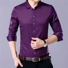 Camisa de manga larga de color sólido de negocios de moda casual para hombres en internet