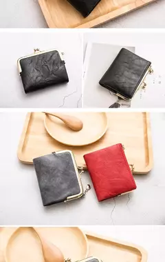 MIYIN-cartera pequeña de cuero para mujer, monedero Vintage plegable, compacto, con cremallera y cierre de beso en internet