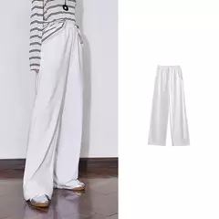 TOYOUTH, pantalones informales para mujer, primavera 2025, nuevos pantalones largos de algodón de pierna ancha rectos ajustados de cintura alta, color blanco en internet