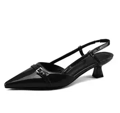 2024 nuevos zapatos de vestir de verano para Mujer, Sandalias de charol sin cordones con punta en pico, Sandalias con hebilla, tacones medios, Sandalias para Mujer - buy online