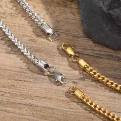Vnox Punk Rock Foxtail Franco Collares de cadena para hombres y niños, collar de eslabones cubanos de acero inoxidable chapado en oro, joyería hippie fresca en internet