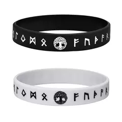 Vnox Pulsera de silicona de 12 mm para hombres, pulsera de silicona de caucho suave, juego de brazaletes con runas y brújula vikinga nórdica - Eleganzie