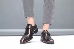 Zapatos de cuero británicos con punta estrecha para hombre, zapatos individuales de tacón bajo con hebilla, zapatos sin cordones de talla grande para hombre