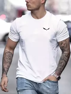 Camiseta de manga corta con cuello redondo informal ajustada con estampado de aves 100% algodón de talla grande de verano para hombre on internet
