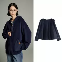 Toyouth-Chaqueta de terciopelo de doble cara para mujer, abrigo holgado grueso con capucha de manga larga para invierno, Tops informales versátiles con bolsillo de retales 2024 - comprar en línea