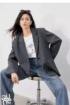 TOYOUTH-Chaqueta de gran tamaño con dobladillo dividido en la espalda para mujer, Blazer de Color liso, traje informal a la moda para oficina, novedad de primavera, 2023 - Eleganzie