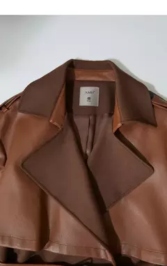 AMII gabardina minimalista para mujer 2024 Otoño Invierno nueva sarga empalmada de cuero PU prendas de vestir exteriores largas para ir al trabajo 12444001 - buy online