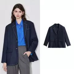 TOYOUTH-Chaqueta vaquera falsa para mujer, traje de talla grande con cuello de solapa, manga larga, color azul marino, otoño 2024
