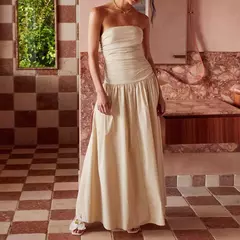 Vestido largo elegante sin tirantes para mujer, vestido veraniego largo fruncido con cuello barco, sin mangas, sin tirantes, vestidos fluidos para fiesta y discoteca - tienda en línea