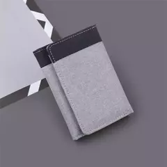 Cartera de lona para hombre, tarjeteros de identificación/foto, tarjetero negro/azul/gris, funda tipo billetera con 8 ranuras, monedero masculino con cerrojo, Mini billetera triple para hombre