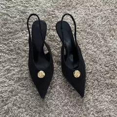 Zapatos de tacón alto negros a la moda para mujer, zapatos de tacón sexis con boca poco profunda y puntiaguda, zapatos de oficina con talón descubierto para primavera 2025 on internet