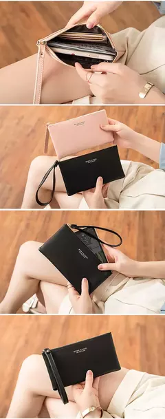 Nueva cartera minimalista con cremallera para monedas, bolsa de almacenamiento para tarjetas de crédito de cuero PU de alta calidad, cartera larga ultrafina para mujer en internet