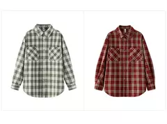Semir camisa de manga larga para mujer estilo medio largo de gran tamaño primavera 2025 nueva primavera Top a cuadros Vintage - tienda en línea