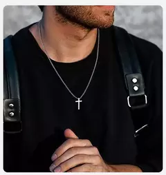 Vnox Collares cruzados para hombres y mujeres, colgante de cruz gruesa de acero inoxidable de color negro y plateado simple con cadena de caja