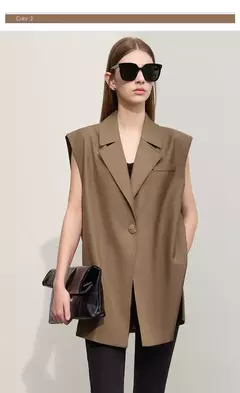 Amii-Chaleco minimalista de otoño para mujer, chaqueta holgada informal sin mangas con abertura con muescas, prendas de vestir a la moda, ropa femenina 12270105 - online store