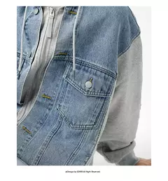 Image of Chaqueta Semir para hombre, chaqueta vaquera de retales bordada, Top con capucha de dos piezas de imitación de primavera de gran tamaño