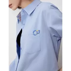 TOYOUTH-Blusa para mujer, camisa de otoño 2024, nueva pintura al óleo multicolor, cuello vuelto, camisa bordada de manga larga, Tops blancos - tienda en línea