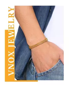 Vnox-Pulseras de cadena de doble curva oxidada para hombre, acero inoxidable, Punk, antiguo, Cubic Foxtail, Vintage en internet