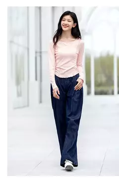 Semir-Camiseta de manga corta para mujer, camiseta ajustada diseñada para lucir más delgada, Top con dobladillo de volantes elegante, novedad de otoño 2024 - Eleganzie